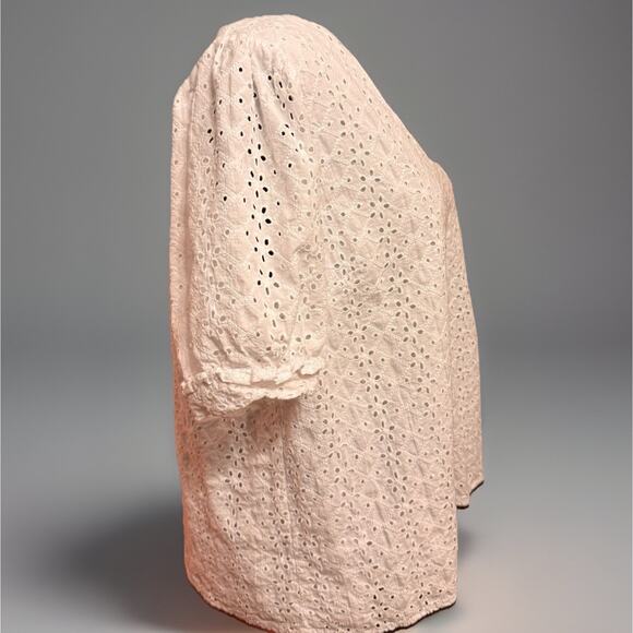 Draper James Eyelet Blouse XL Cottagecore Prairie Coastal Top Puff Sleeve - Picture 4 of 9